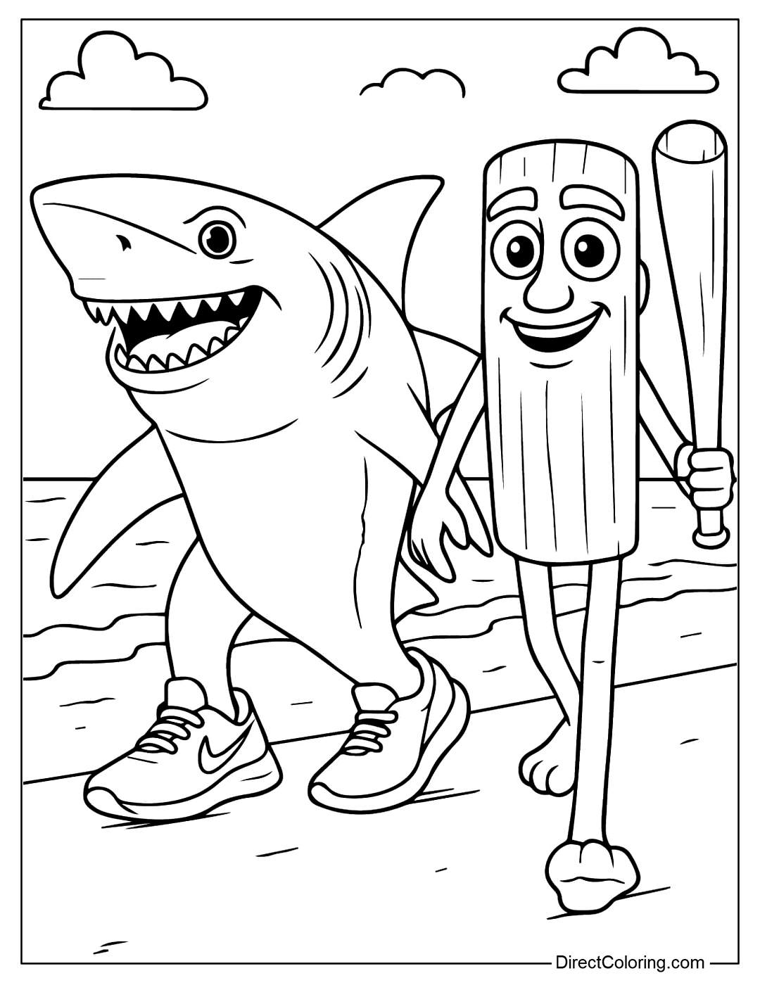 Tung Tung Tung Sahur with Tralalero Tralala Coloring Page for Kids